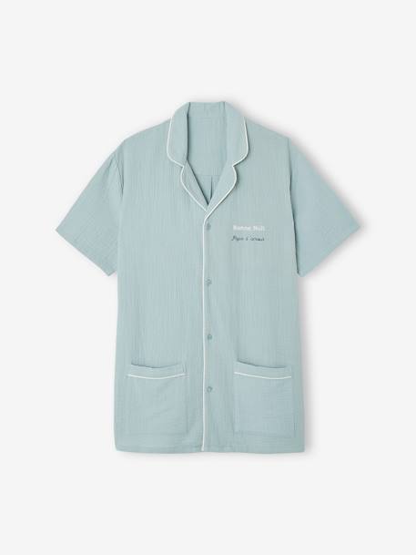 Pyjama short gaze de coton homme team famille personnalisable vert sauge 