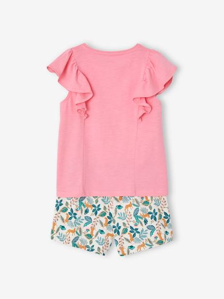Ensemble tee-shirt et short fille rose+rose pâle+vert d'eau 