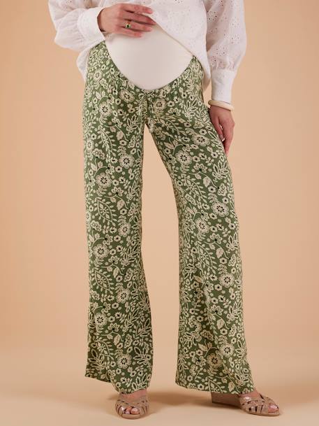 Pantalon fluide grossesse motif fleurs ENVIE DE FRAISE vert 