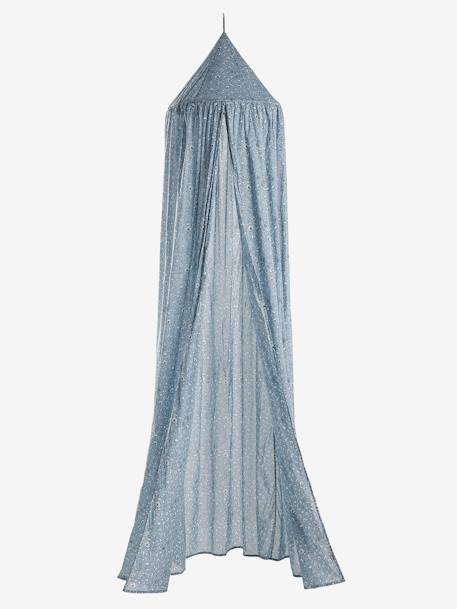 Ciel de lit en coton lavable motif fleur INDIA bleu imprimé 