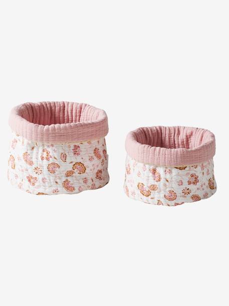 Lot de 2 paniers réversibles Folk rose imprimé 