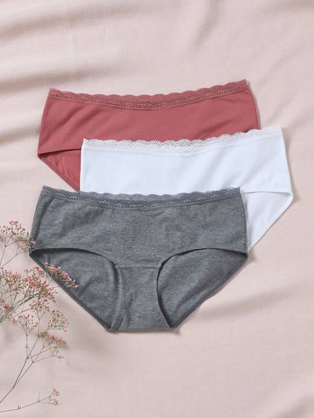 Lot de 3 shorties de grossesse dentelle et coton biologique gris ardoise 