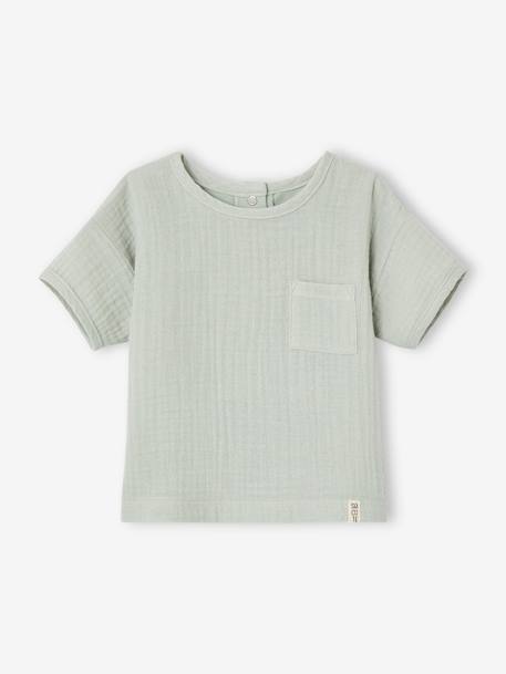 T-shirt bi-matière bébé manches courtes vert d'eau 