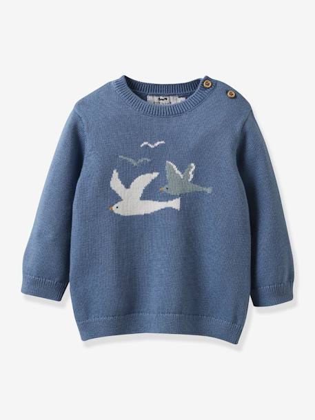 Pull bébé coton bio et laine CYRILLUS bleu grisé 