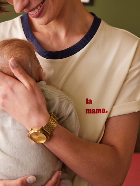 Tee-shirt grossesse brodé ' la Mama' en coton bio ENVIE DE FRAISE écru 