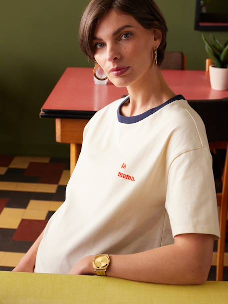 Besticktes T-Shirt für Schwangerschaft & Stillzeit ENVIE DE FRAISE, Bio-Baumwolle wollweiß 