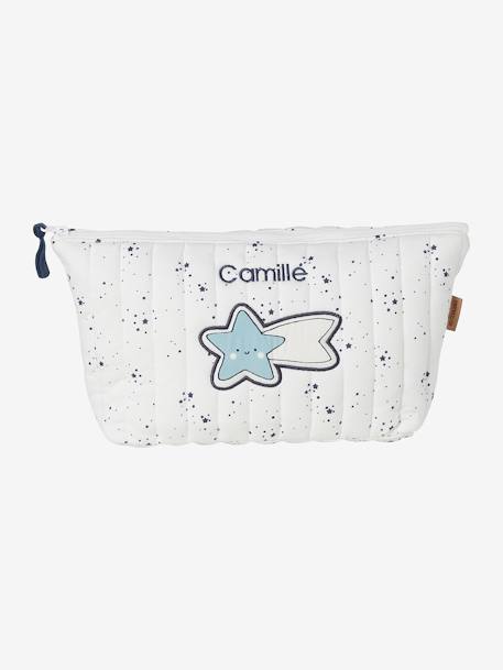 Trousse de toilette enfant en coton écru+rose imprimé 