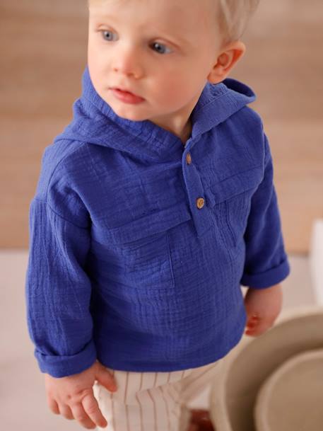 Ensemble bébé chemise en gaze de coton et pantalon bleu roi 