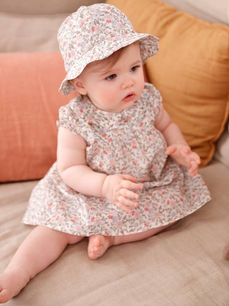 Mädchen Baby-Set: Kleid & Sonnenhut wollweiß 
