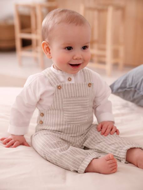 Festliches Baby-Set: Latzhose & Hemd aus Leinenmix tonfarben 