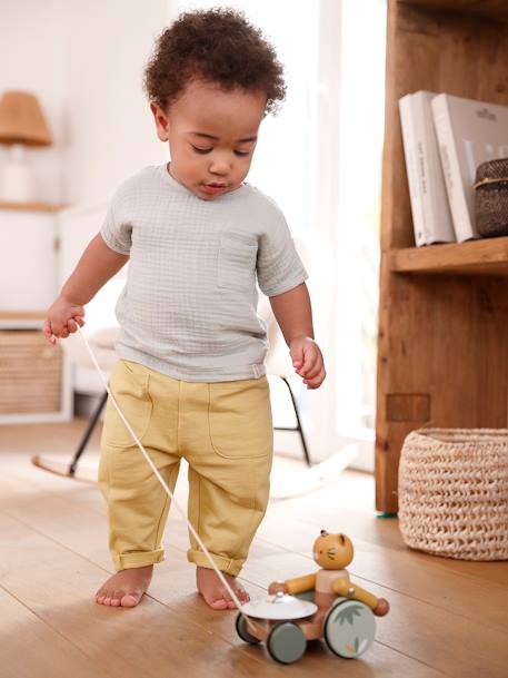 T-shirt bi-matière bébé manches courtes vert d'eau 