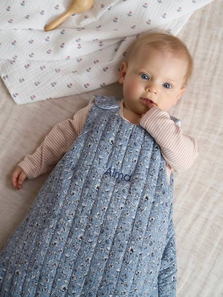 Ärmelloser Baby Schlafsack INDIA personalisierbar Oeko-Tex blau bedruckt 