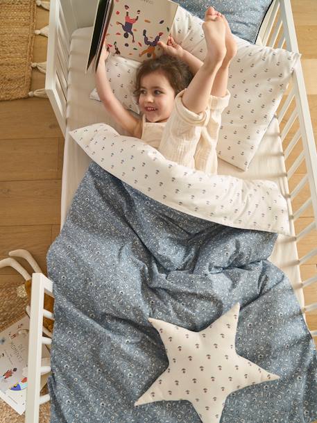 Baby Bettbezug ohne Kissenbezug INDIEN BLUME Oeko-Tex blau bedruckt 