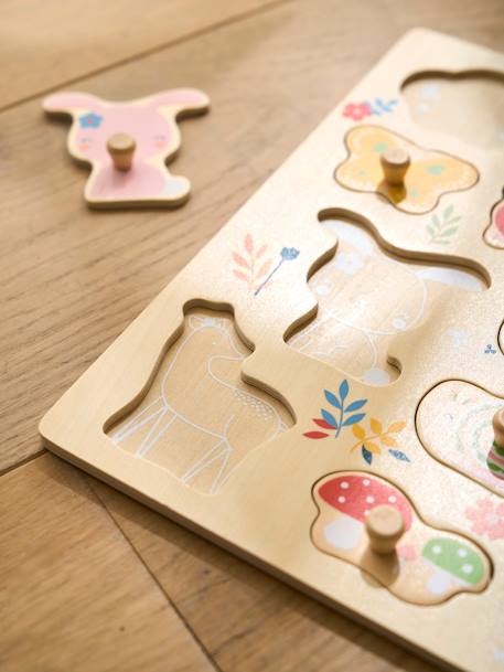 Puzzle boutons FORÊT ENCHANTÉE en bois FSC® rose 