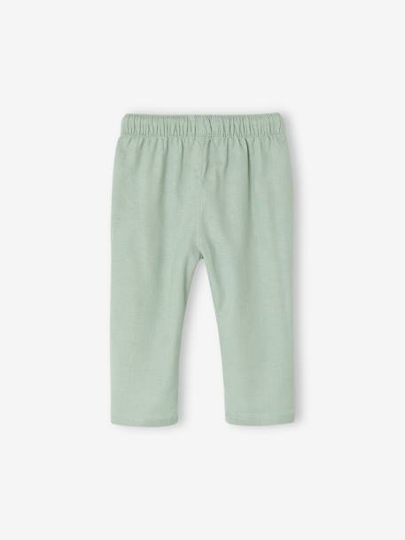 Pantalon léger en lin et coton bébé gris perle+vert sauge 