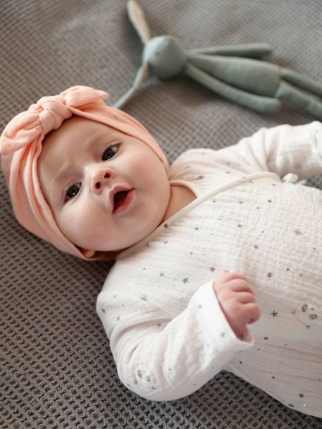 Chapeau façon foulard noué uni bébé fille rose+rose poudré 