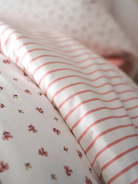 Kinder Bettwäsche-Set BLUMEN & STREIFEN mit Recycling-Baumwolle rosa bedruckt 
