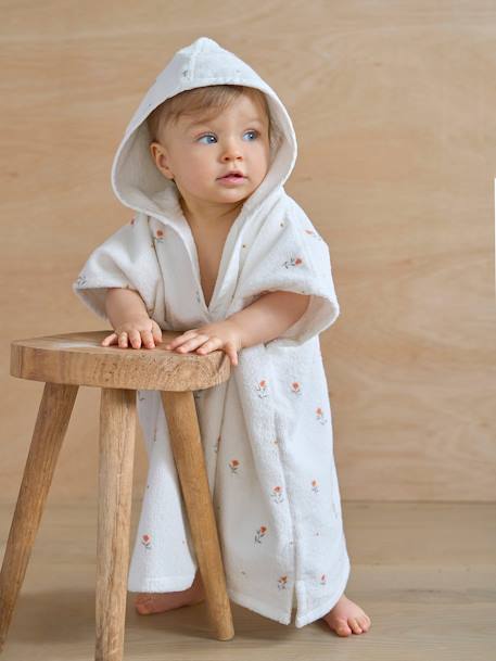 Baby Badeponcho GIVERNY mit Recycling-Baumwolle, personalisierbar Oeko-Tex weiß bedruckt 
