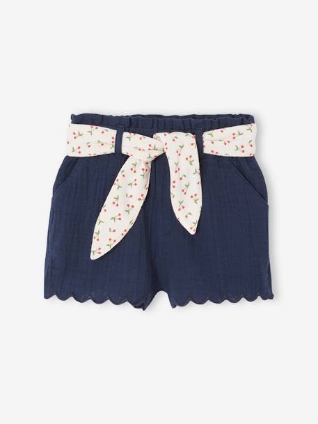 Baby Musselin-Shorts mit Blumengürtel aprikose+ecru+marine 