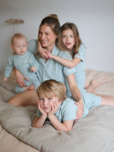 Pyjama short en gaze garçon personnalisable Team Famille personnalisable vert sauge 