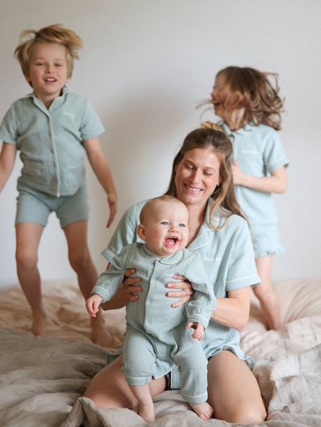 Pyjama short en gaze de coton femme Team famille personnalisable vert sauge 