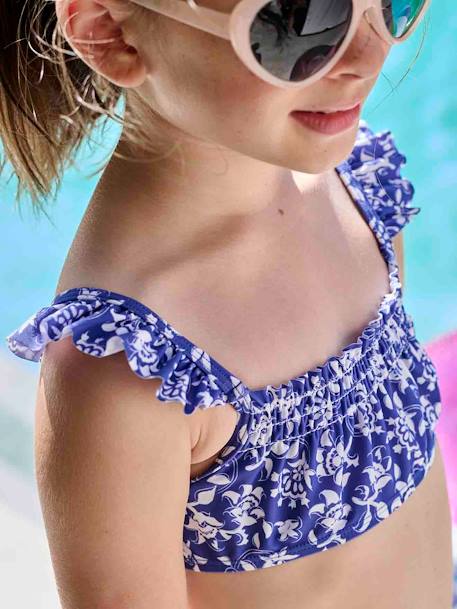 Maillot bain 2 pièces fleuri fille collection Team famille bleu imprimé 