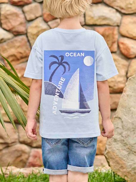 Tee-shirt garçon maxi motif voilier au dos bleu ciel 