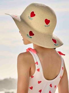 Fille-Accessoires- Chapeau, casquette-Chapeau forme capeline aspect paille à coeurs fille