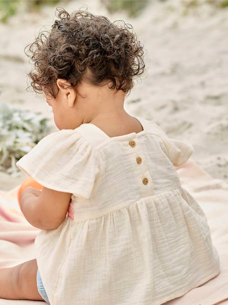 Mädchen Baby Bluse mit Häkelspitze wollweiß 