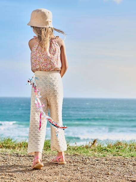 Mädchen Cropped-Bluse mit Volantträgern rosa aprikose 