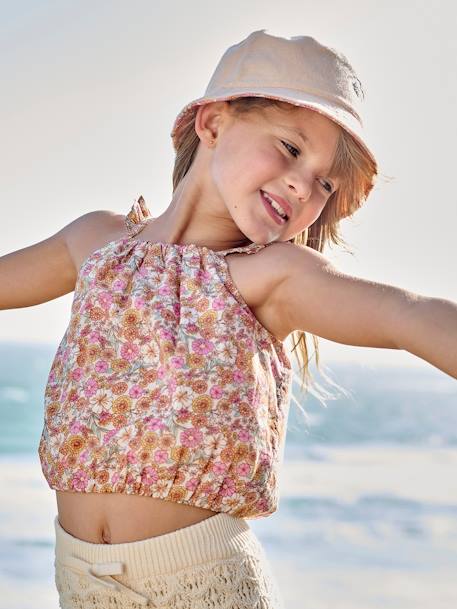 Mädchen Cropped-Bluse mit Volantträgern rosa aprikose 