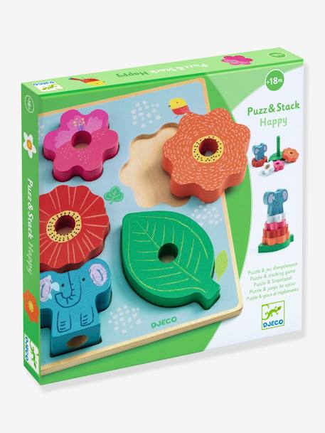 Puzzle d'encastrement et jeu d'empilement 'Puzz & Stack Happy' - DJECO multicolore 
