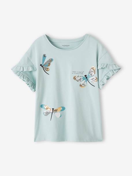 Mädchen T-Shirt mit Paillettenherz blau gestreift+himmelblau+marine+wollweiß gestreift 