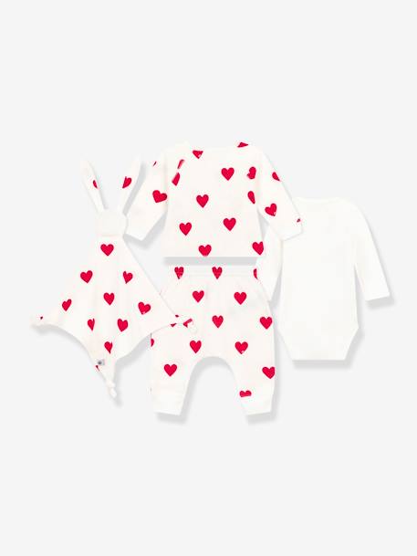 Baby-Set: Herz-Outfit für Neugeborene & Stoffhase PETIT BATEAU weiß 