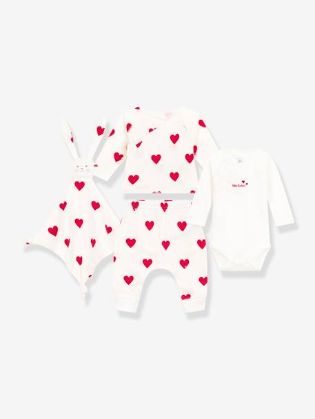 Baby-Set: Herz-Outfit für Neugeborene & Stoffhase PETIT BATEAU weiß 