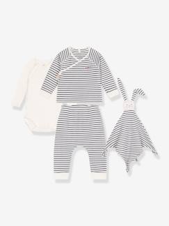 Baby-Baby-Set: Streifen-Outfit für Neugeborene & Stoffhase PETIT BATEAU