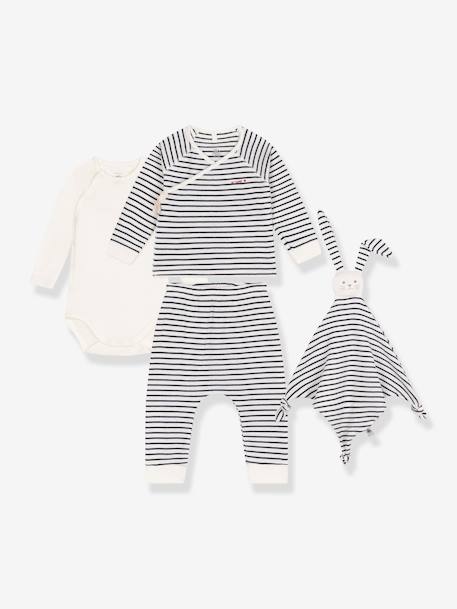 Baby-Set: Streifen-Outfit für Neugeborene & Stoffhase PETIT BATEAU marine 