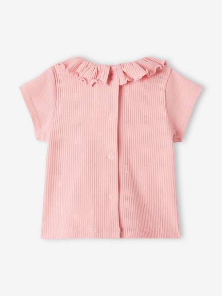 Tee-shirt en côtes bébé avec collerette écru+rose 