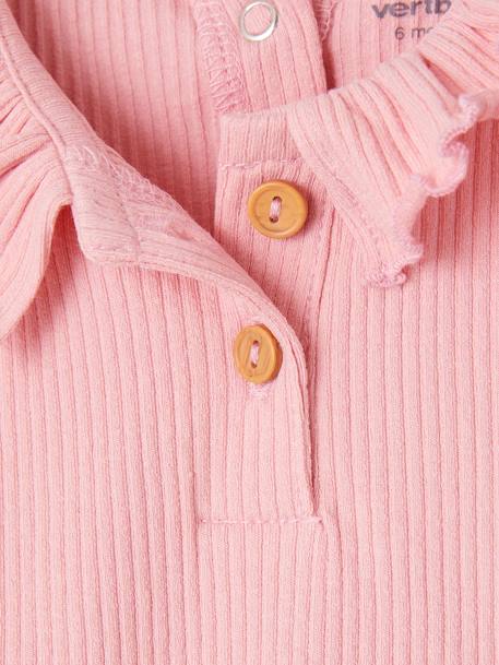 Mädchen Baby T-Shirt mit Zierkragen Oeko-Tex rosa+wollweiß 
