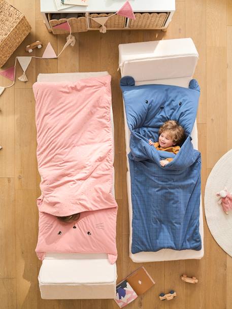 Kinder Schlafsack KATZE mit Recycling-Materialien Oeko-Tex rosa 