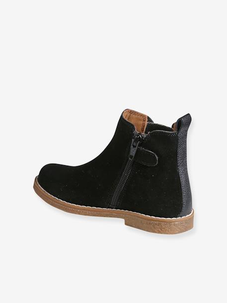 Boots enfant fille cuir zippées lot beige+noir+taupe 