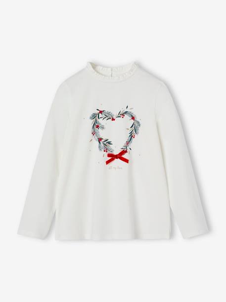 Mädchen Shirt mit Weihnachtskranz, Recycling-Baumwolle wollweiß 