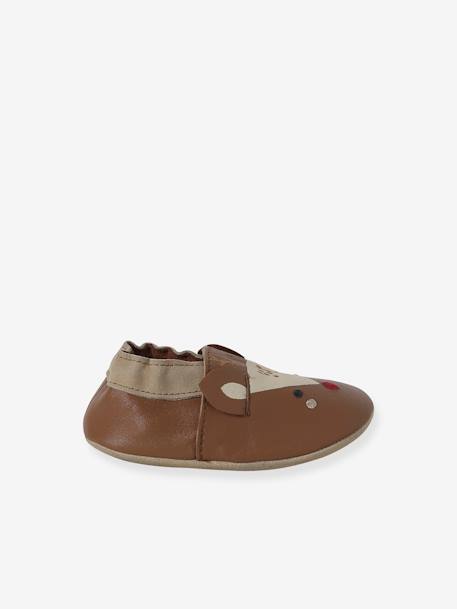Chaussons élastiqués en cuir souple Rennes bébé marron 