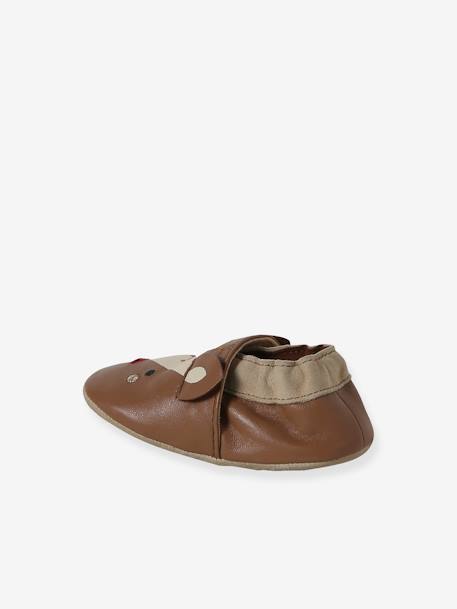 Chaussons élastiqués en cuir souple Rennes bébé marron 