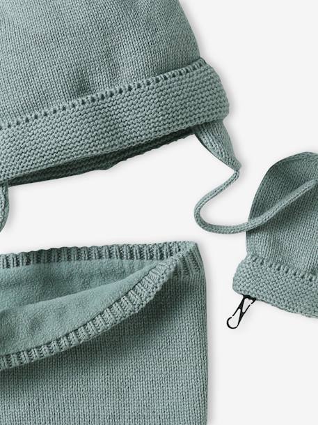 Ensemble bébé garçon bonnet + snood + moufles BASICS vert d'eau 