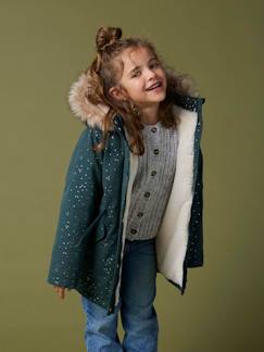 Parka à paillettes glitter fille doublée fausse fourrure