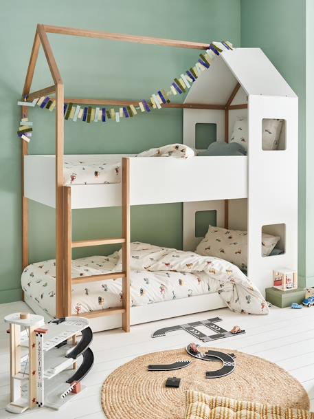 Lit enfant cabane superposé blanc 