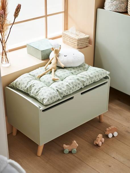 Coffre à jouets LIGNE CONFETTI Blanc/bois+VERT 