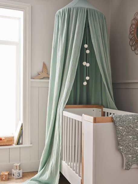Ciel de lit en gaze de coton EAU DE ROSE cannelle+puder+rose+vert sauge 