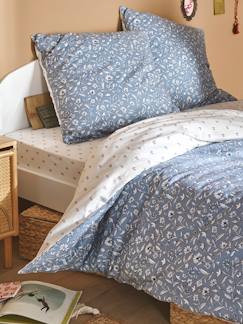 Linge de maison et décoration-Linge de lit enfant-Fourre de duvet-Parure fourre de duvet + taie d'oreiller enfant INDIA BLUE, réversible avec coton recyclé